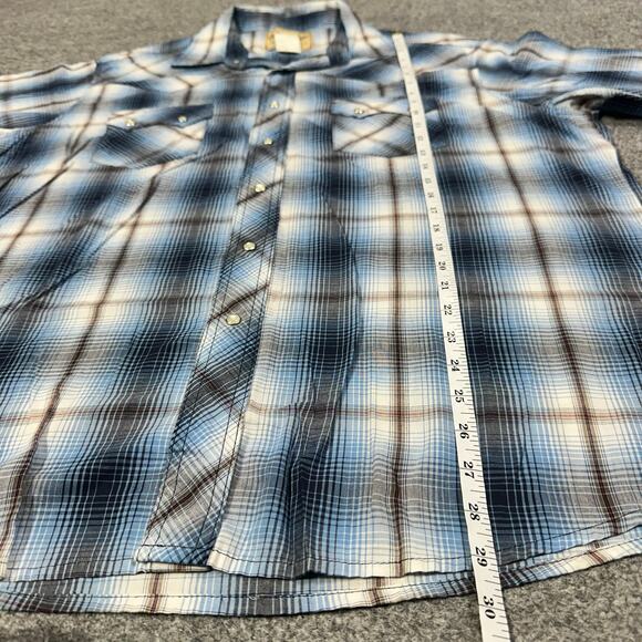 Wrangler Blue Plaid Western Fashion Snap Button Up Short Sleeve Shirt Size XL - Picture 3 of 6